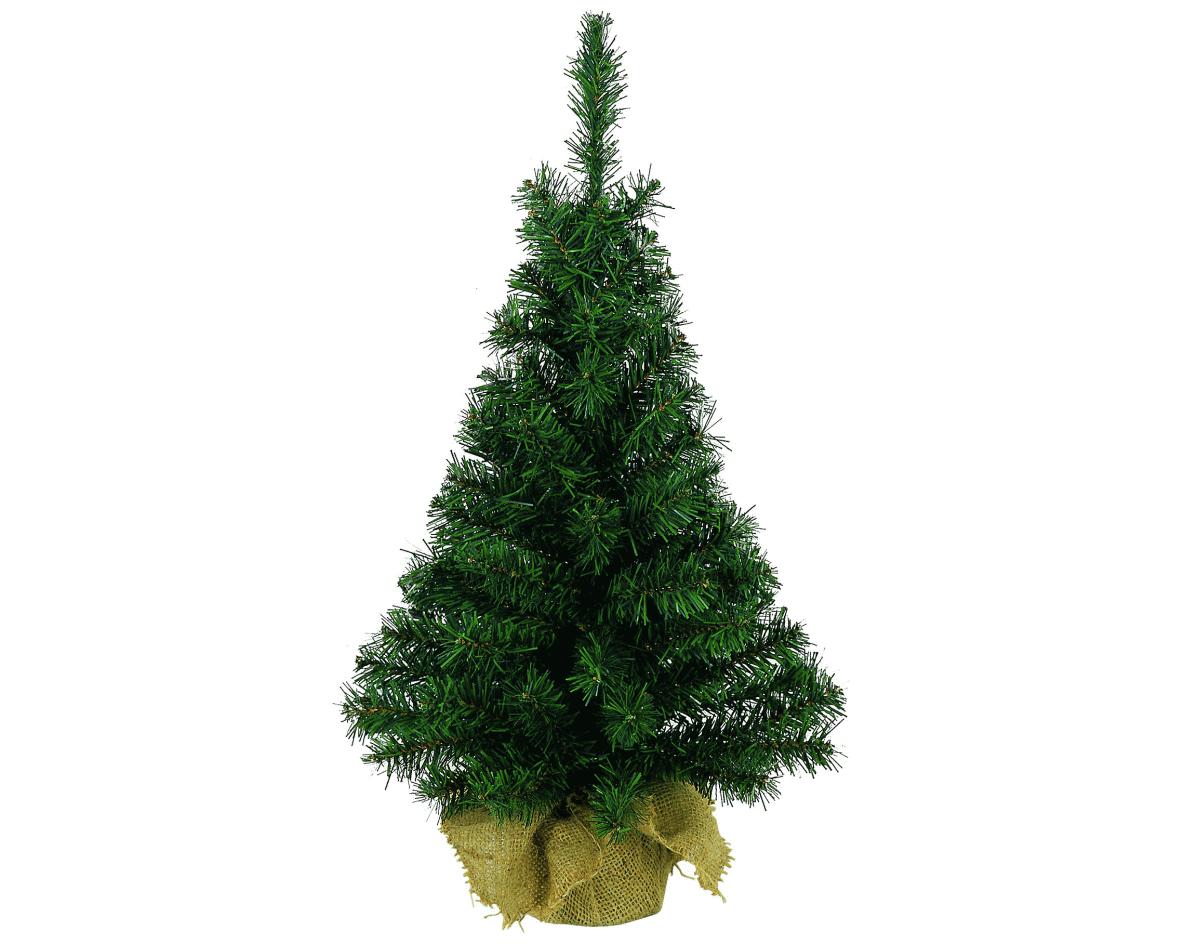 Albero Verde In Sacco Juta 90 cm per decorazioni natalizie con base in tessuto naturale e 118 punte in PVC - DeMatteis.it