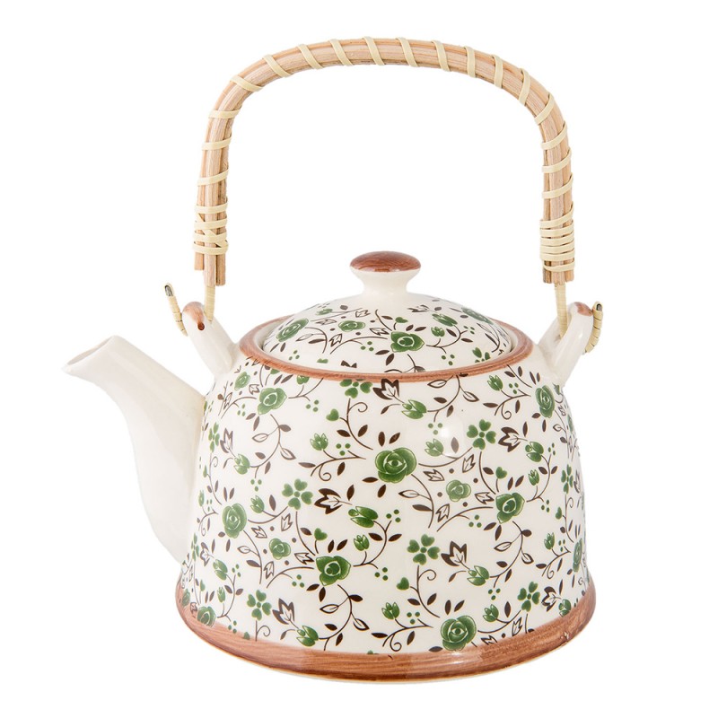Teiera Ceramica Decoro Fiori Verde 18X14X12 Cm 0,7 Lt