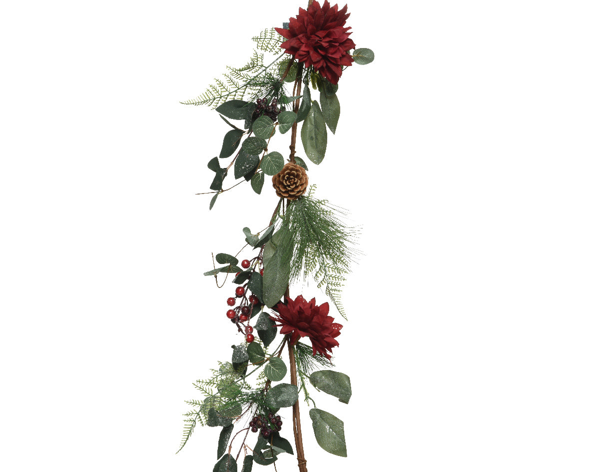 Ramo decorativo artificiale con fiori e foglie lungo 1,50 m per addobbi natalizi - DeMatteis.it