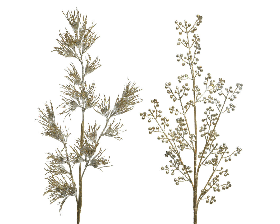 Ramo Foglie Ghiacciate Light Gold 70 cm per decorazioni natalizie e allestimenti festivi - DeMatteis.it