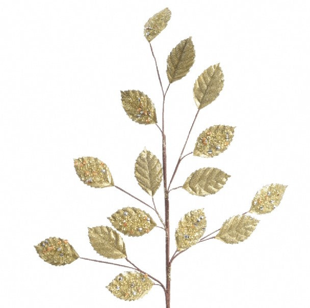 Ramo Foglie 75 cm Light Gold decorativo in poliestere con glitter per addobbi natalizi - DeMatteis.it