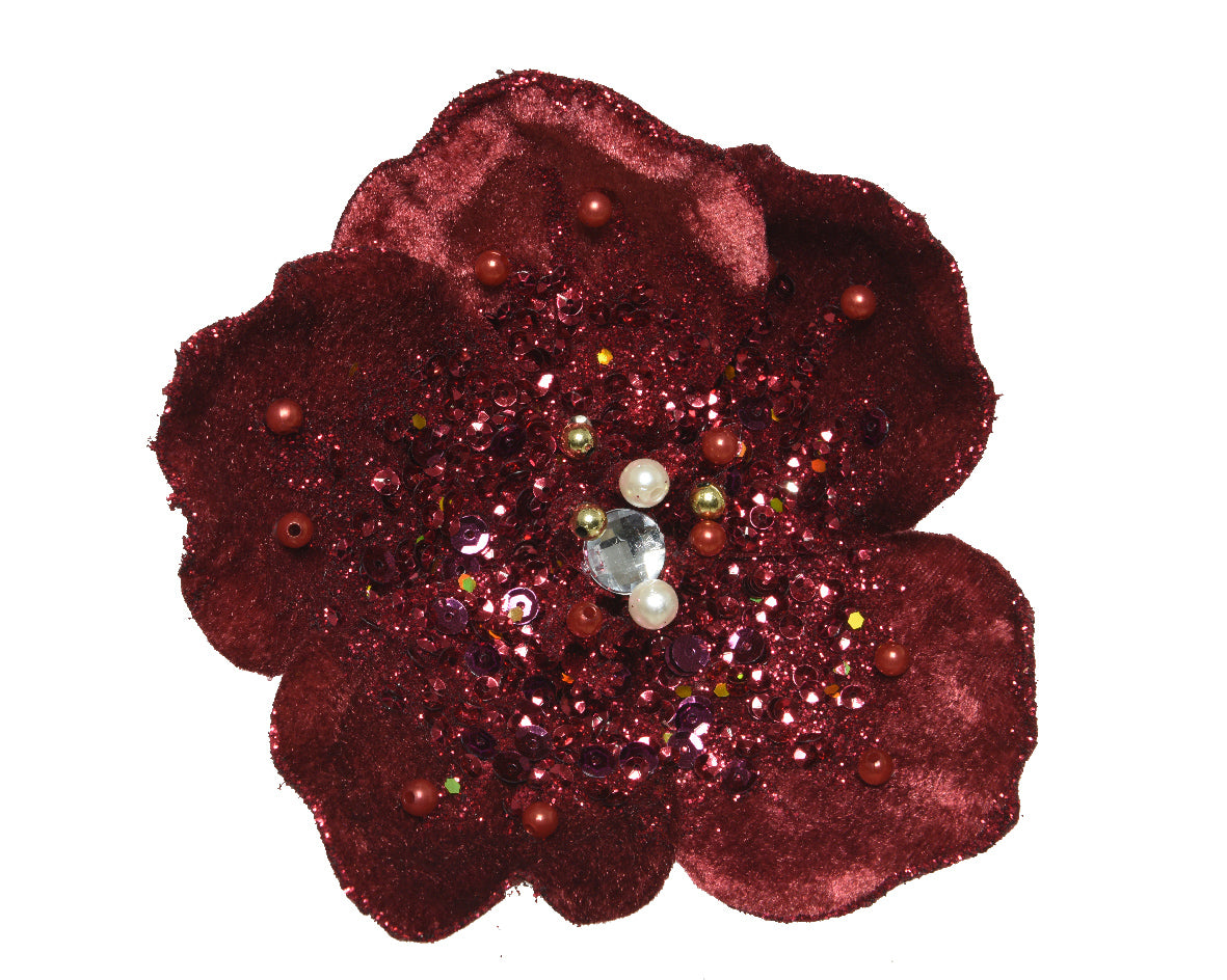 Magnolia Velluto Oxblood Con Clip accessorio decorativo con perline e paillettes diametro 15 x 10 cm - DeMatteis.it