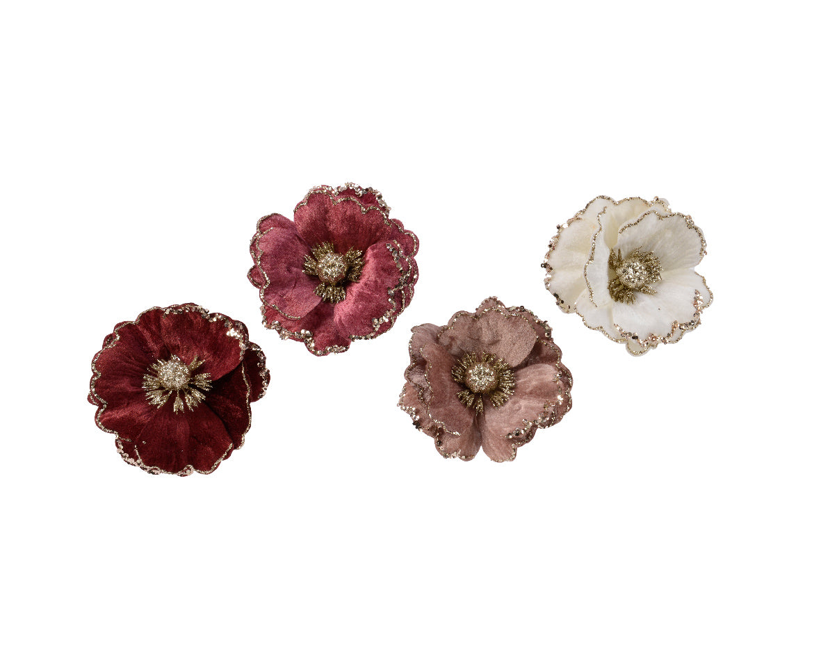 Fiore Magnolia Velluto Decoro Oro D 14X12 Cm