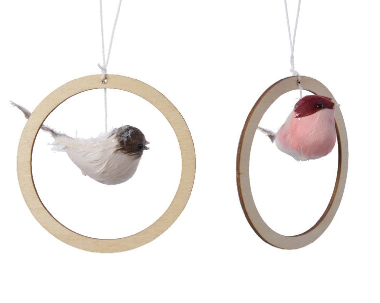 Pendente disco in legno con uccellino decorativo sospeso per ornamento casa - DeMatteis.it