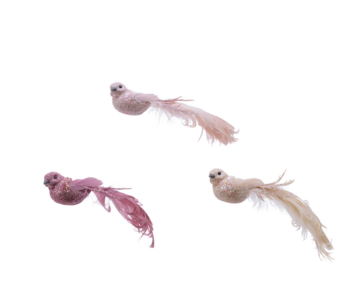 Uccellino decorativo con clip 16 x 4 cm per decorazione natalizia con coda in piume - DeMatteis.it