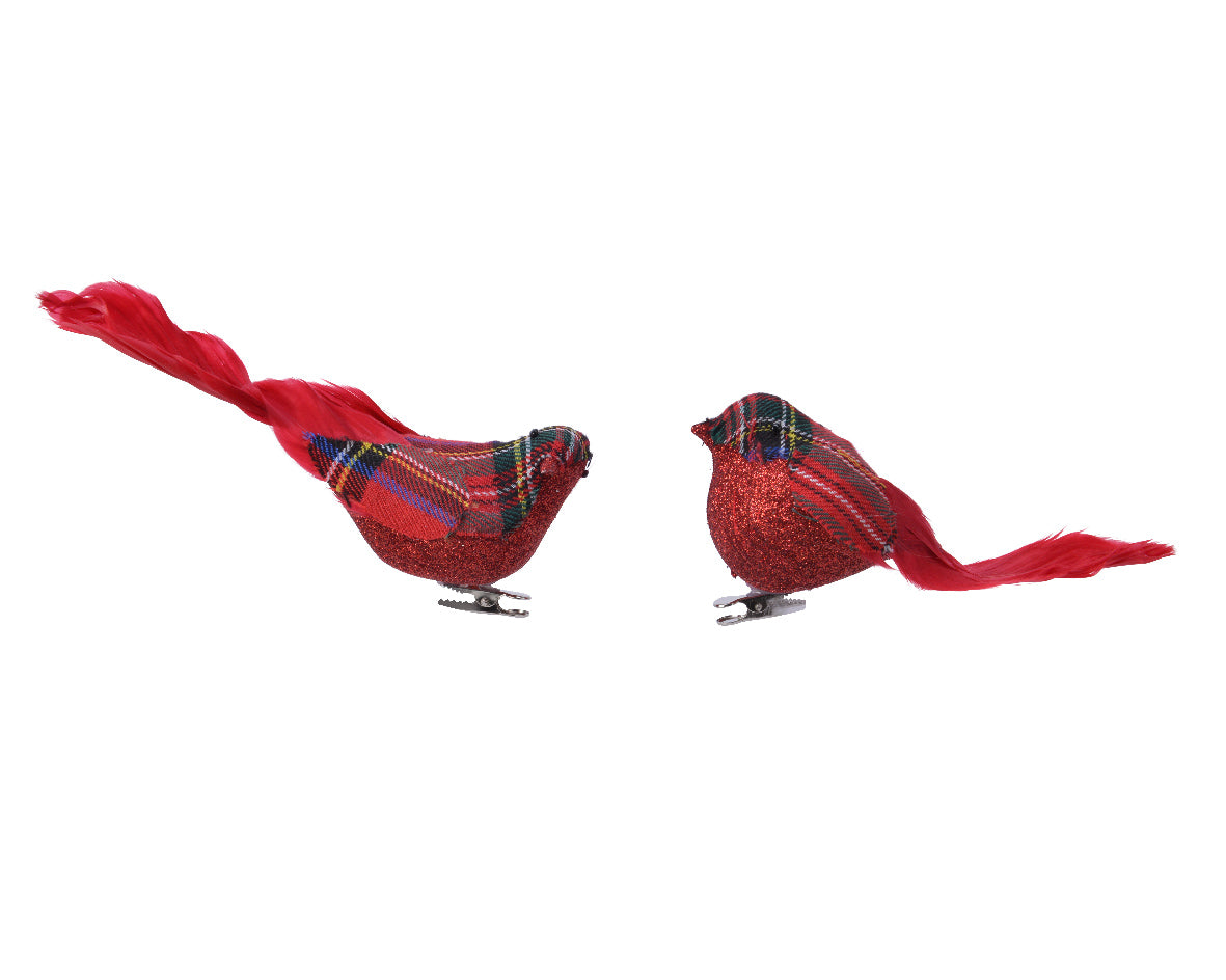 Uccellino decorativo con clip per addobbi natalizi 17 x 6 cm fantasia scozzese - DeMatteis.it