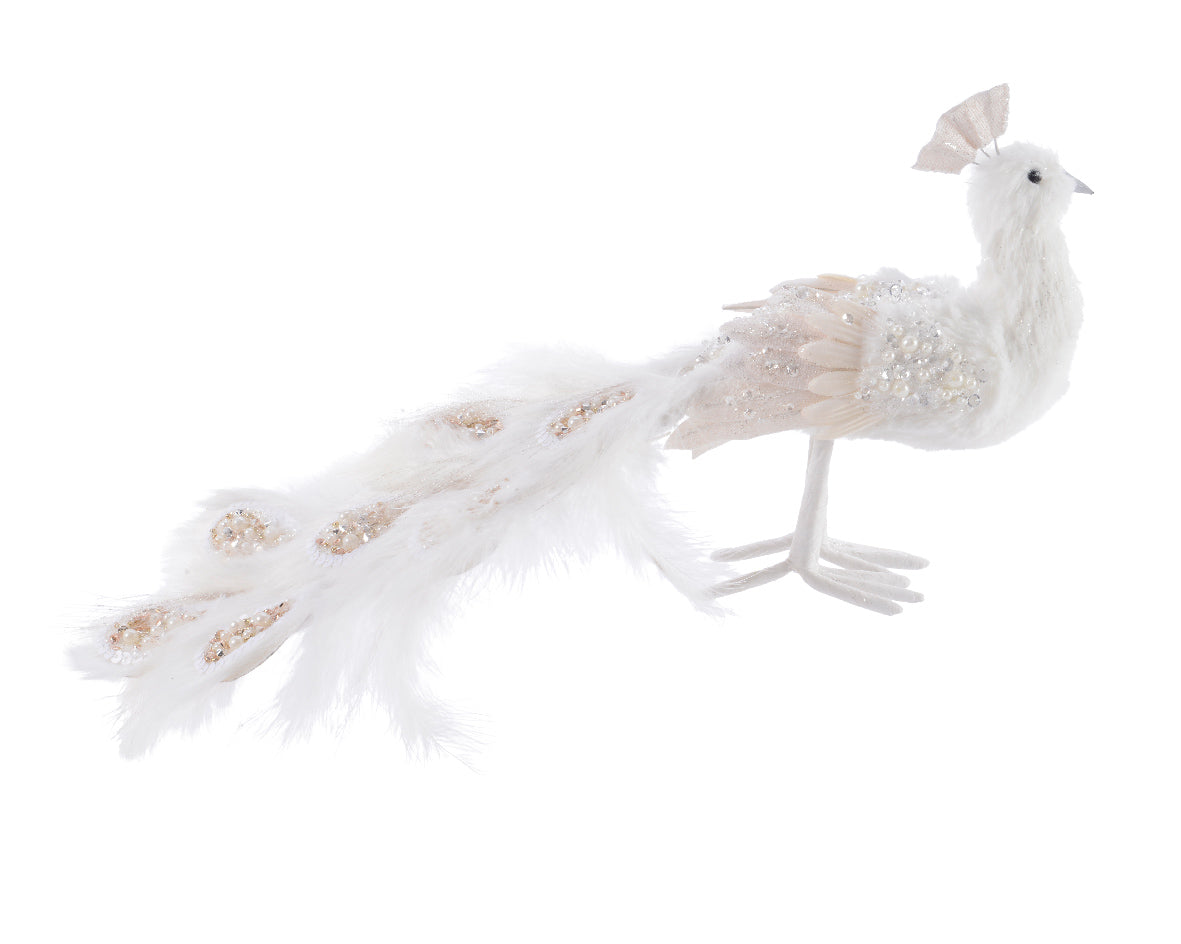 Pavone decorativo con glitter per addobbi natalizi dimensioni 13 x 65 x 37 cm in poliestere - DeMatteis.it