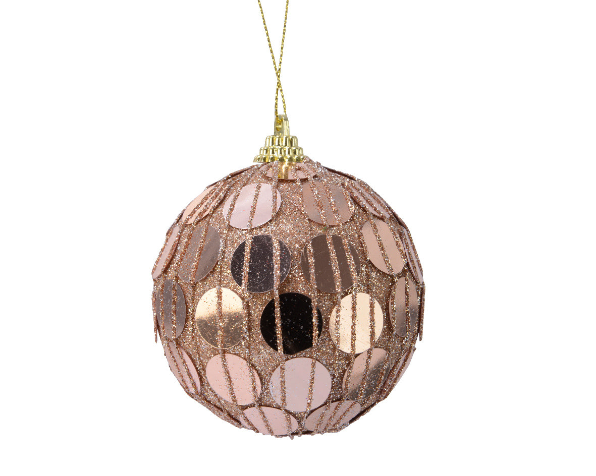 Pallina di Natale decorativa diametro 8 cm butterscotch con paillettes per addobbi natalizi - DeMatteis.it