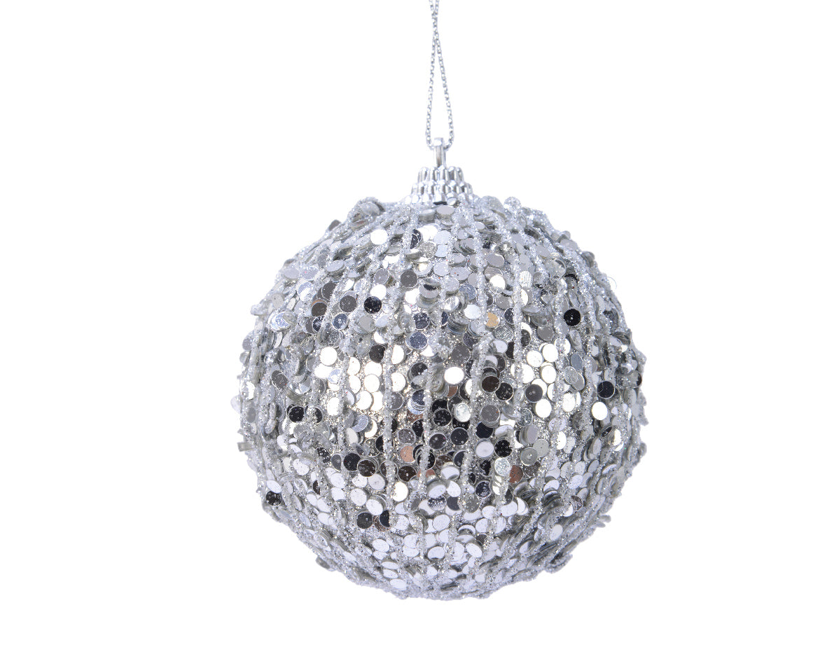 Pallina Di Natale diametro 8 cm silver con paillettes decorative per addobbi natalizi - DeMatteis.it