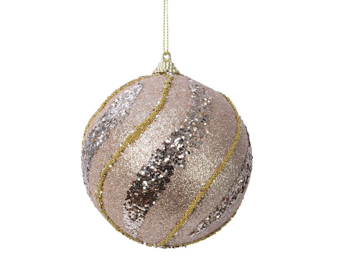 Pallina Di Natale decorativa diametro 8 cm con glitter light gold per addobbi natalizi - DeMatteis.it
