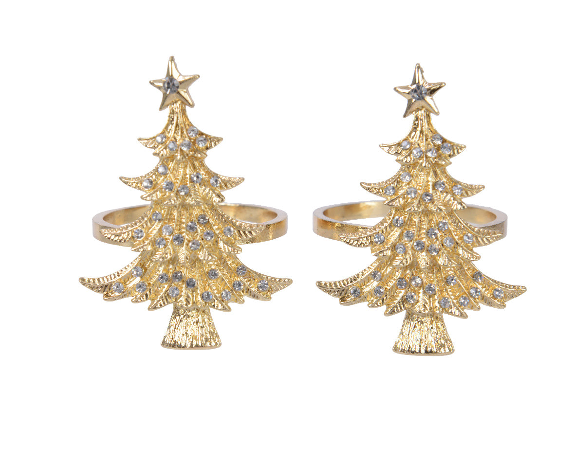 Set 2 Portatovaglioli Oro Antico Albero decorativi a forma di albero di Natale con strass per tavola - DeMatteis.it