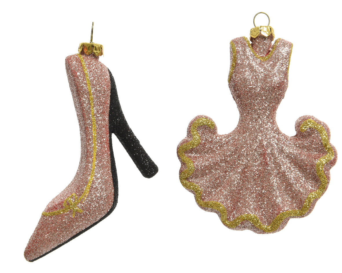 Pendente Moda Blush Pink decorazioni natalizie a forma di scarpa col tacco e balza glitterate per albero di Natale - DeMatteis.it