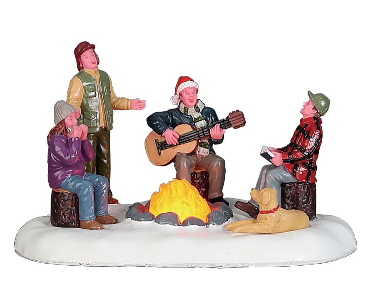 Songs By The Fire Lemax decorazione natalizia con personaggi attorno al fuoco per villaggio natalizio - DeMatteis.it