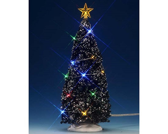 Evergreen Tree Lemax albero di Natale decorativo illuminato con luci colorate e stella dorata per villaggio natalizio - DeMatteis.it