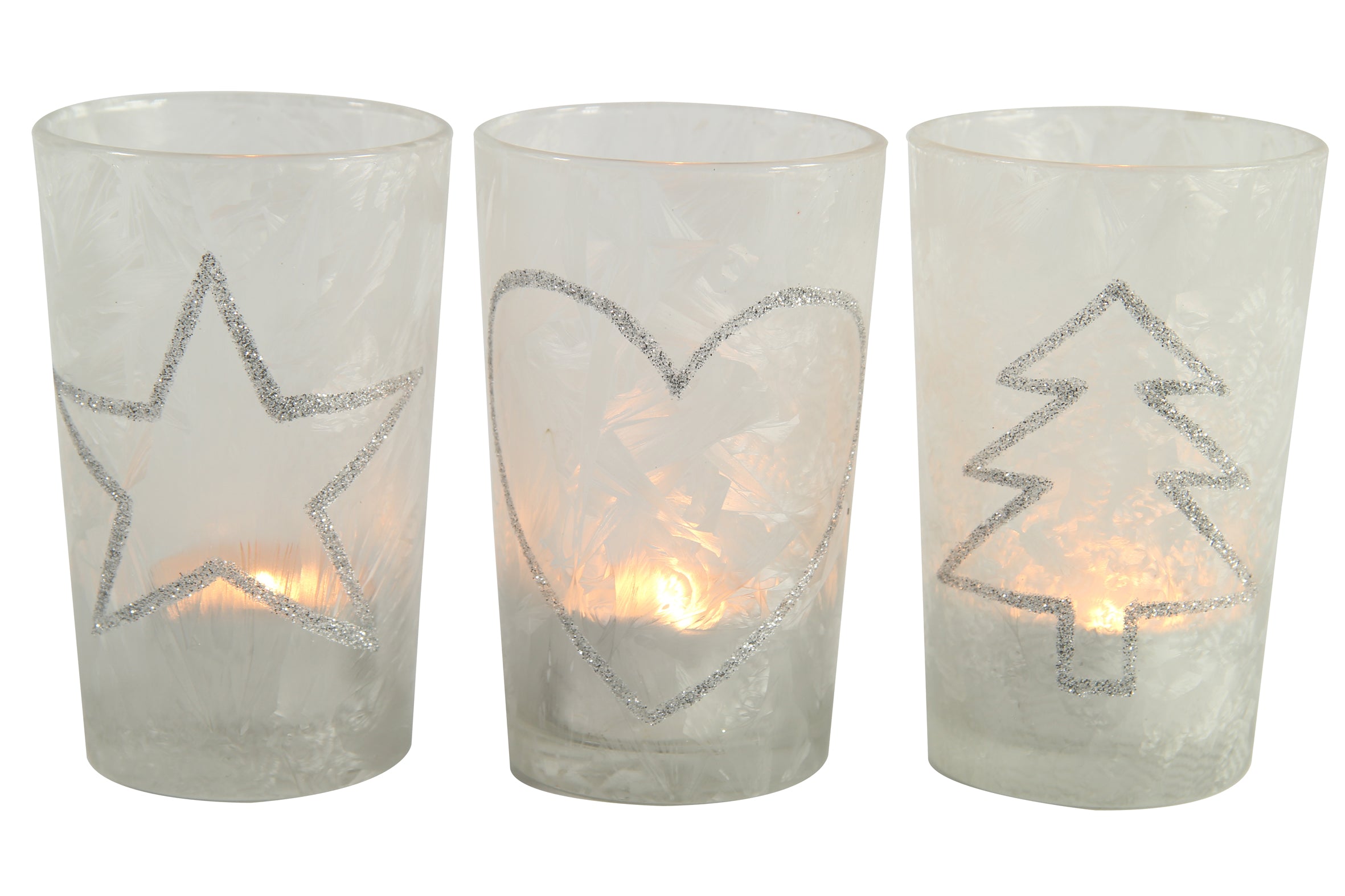 Porta T-Light 7x7x11 cm silver portacandela in vetro per tea light con decorazioni natalizie - DeMatteis.it