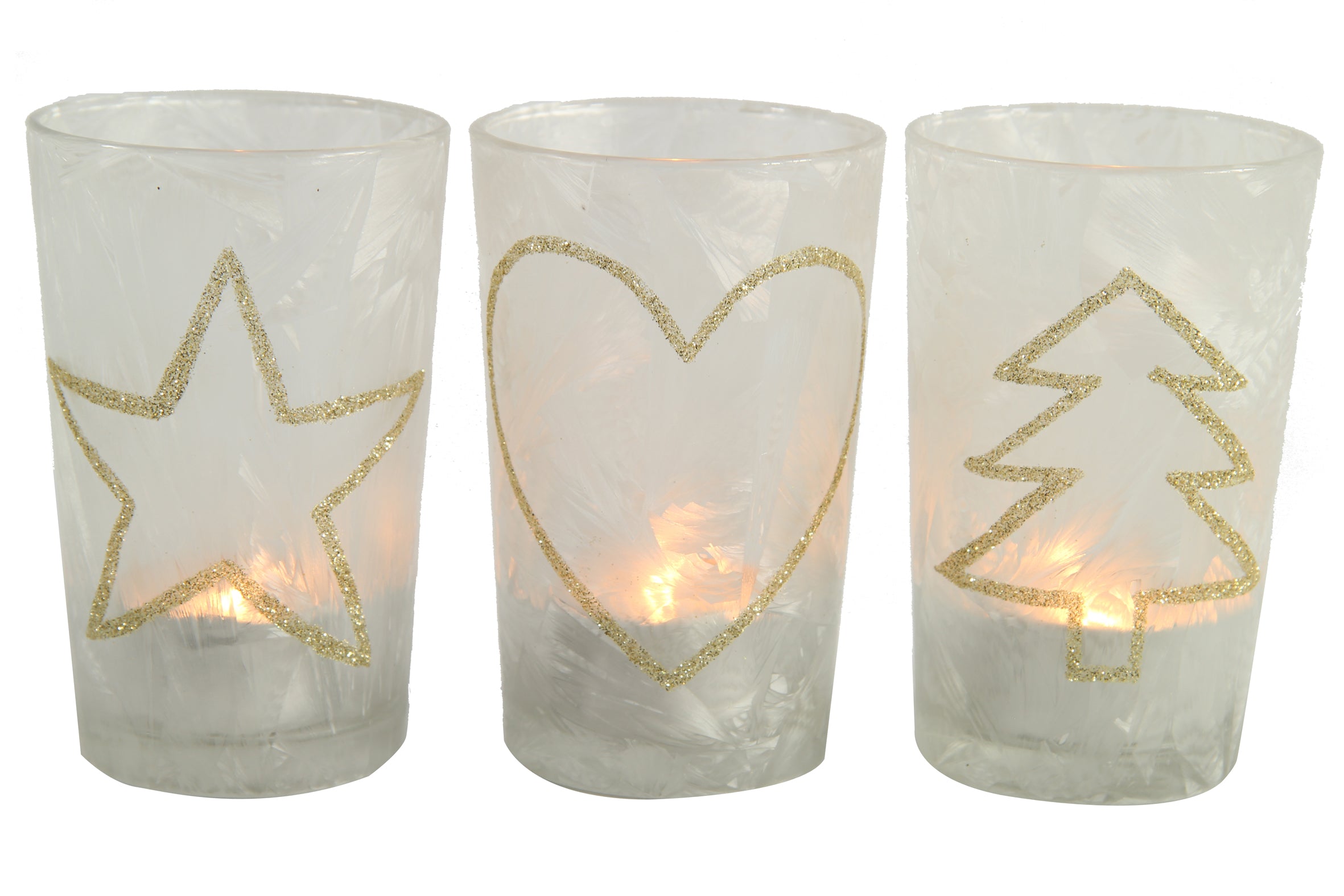 Porta T-Light 7X7X11 cm Gold portacandele in vetro per tea light con decorazioni dorate 11 cm altezza - DeMatteis.it