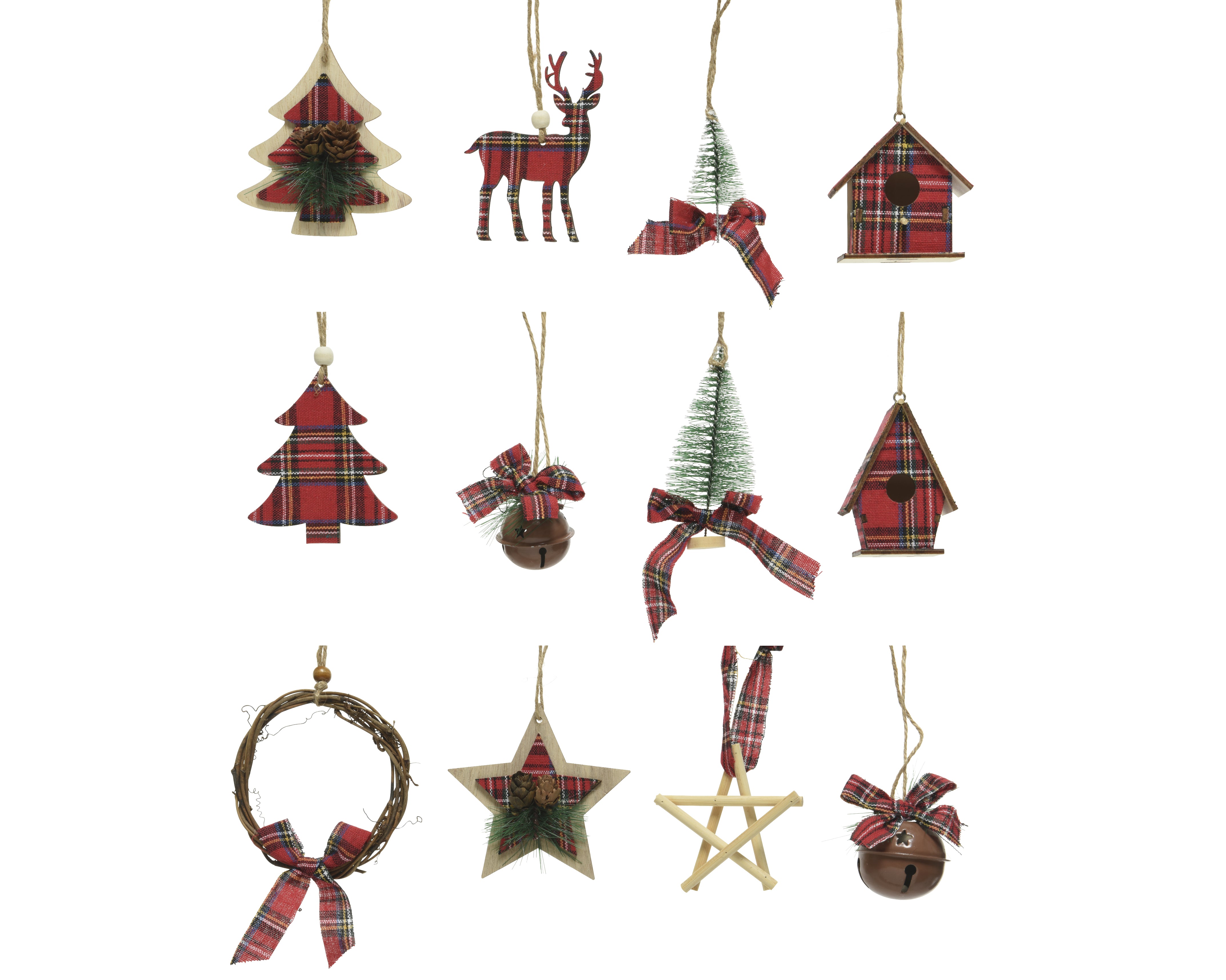 Ornamenti Natalizi decorativi con pattern scozzese per addobbo albero di Natale set 8 x 9 cm - DeMatteis.it
