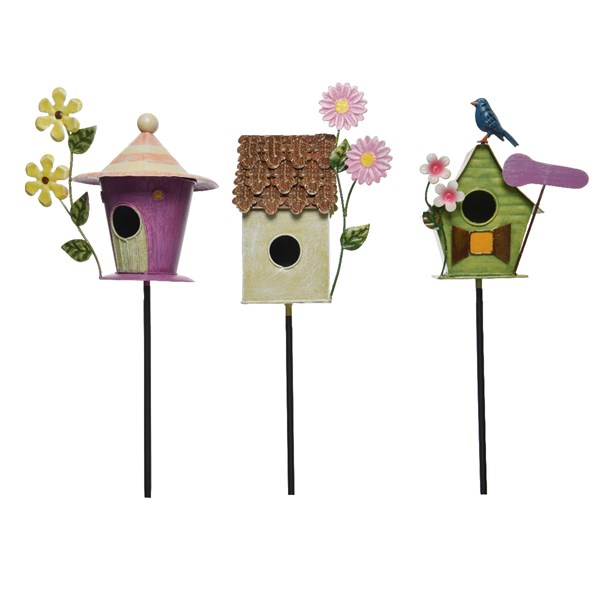 Casetta Uccellini Colorata 10X19 Cm Su Stelo