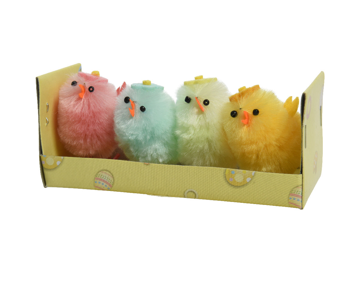 Set 4 Pulcini Colorati Per Decorazioni 3X3X4 Cm