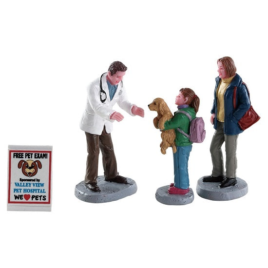 Charley The Vet Set Of4 Lemax figurine decorative per villaggio natalizio con veterinario e famiglia - DeMatteis.it