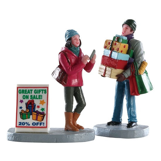 Shopping Teamwork Set Of2 Lemax figurine decorative per villaggio natalizio con personaggi shopping natalizio - DeMatteis.it