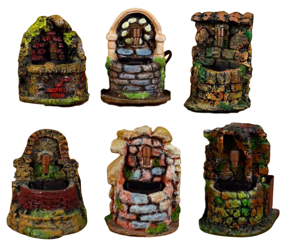 Fontana Presepe Rossi Rosa in resina con pompa elettrica 11 x 10 cm per scenografie natalizie - DeMatteis.it