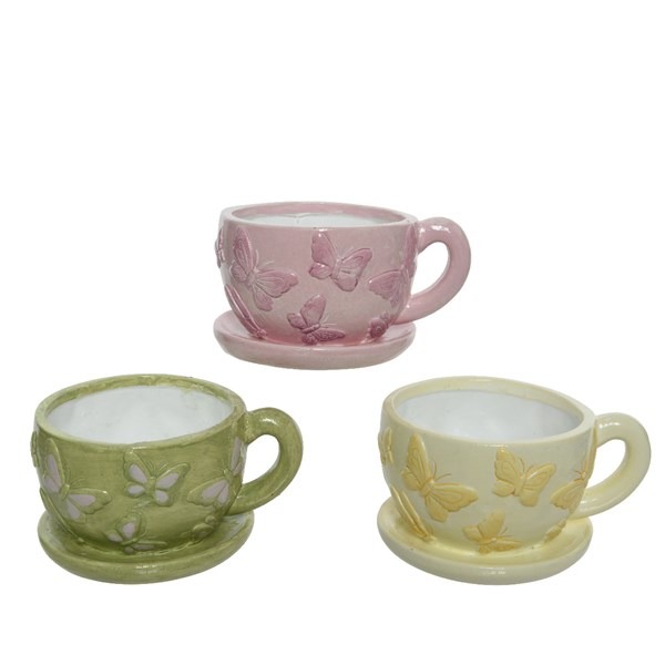 Vaso Tazza Ceramica Farfalle 11X13X8 Cm 1 Pezzo