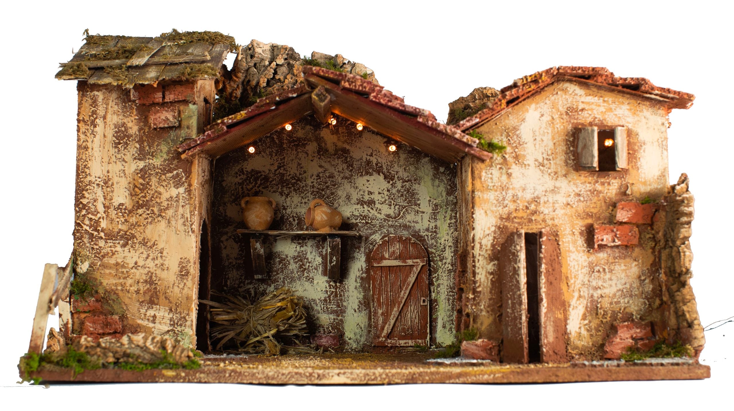 Capanna Presepe Con Casolare 50x26x30 cm per allestimento natalizio con illuminazione integrata - DeMatteis.it