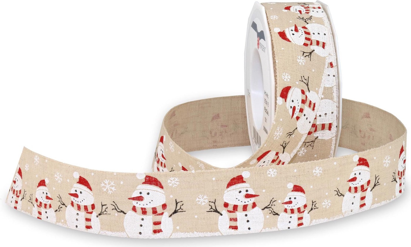 Nastro Snowman Natur 40 mm x 15 ml decorativo per confezionamento e decorazioni natalizie - DeMatteis.it