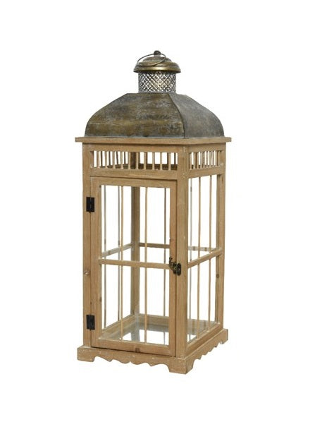 Lanterna Legno Top Finitura Ferro Oro 28X28X72 Cm