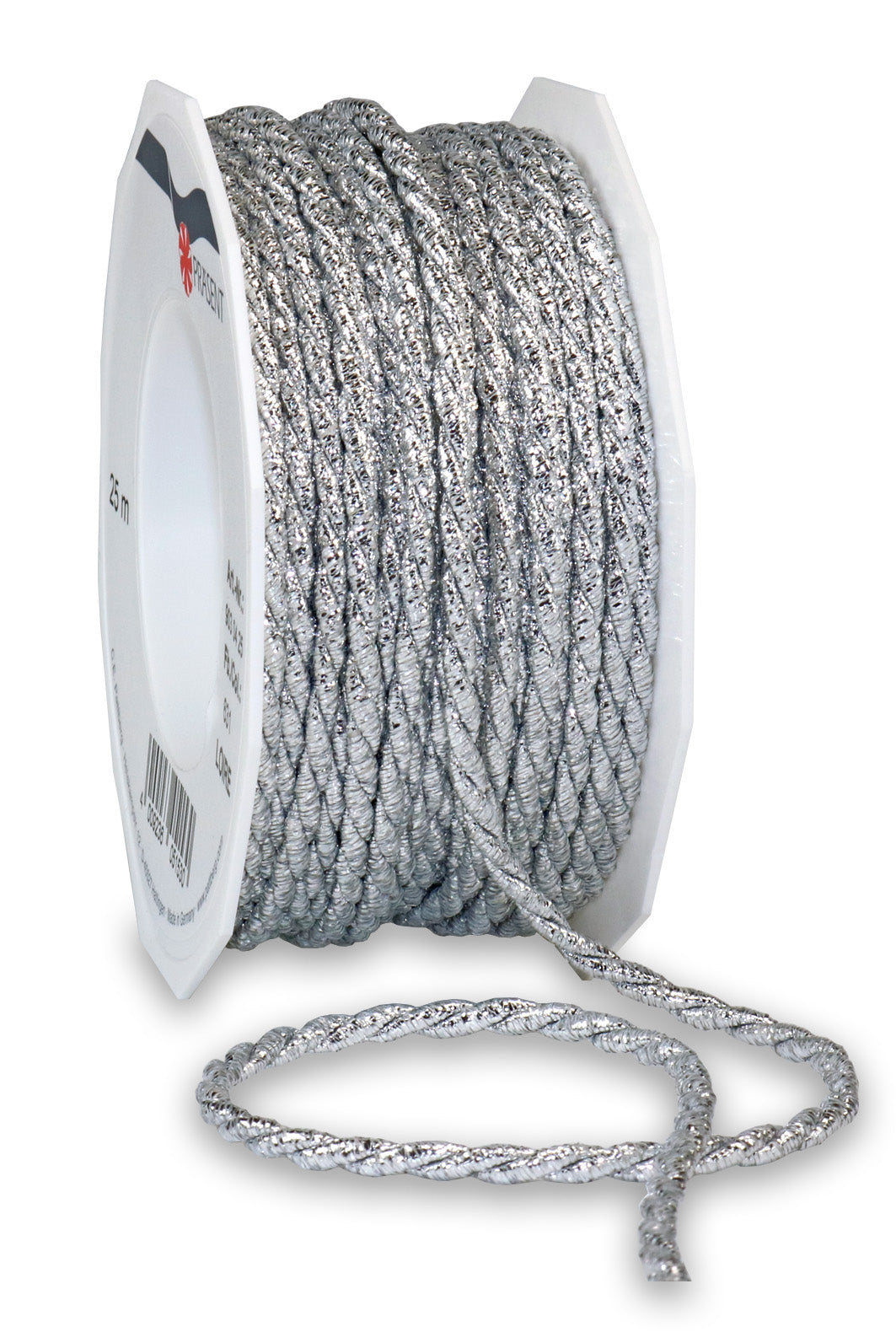 Nastro Loire Silver 25 m 4 mm cordoncino decorativo intrecciato su rocchetto per decorazioni e confezioni - DeMatteis.it