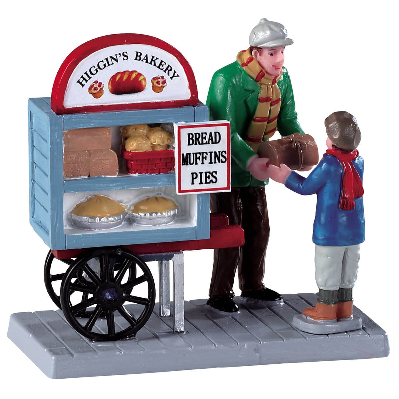 Delivery Bread Cart Lemax figurina decorativa per villaggio natalizio con venditore e bambino - DeMatteis.it