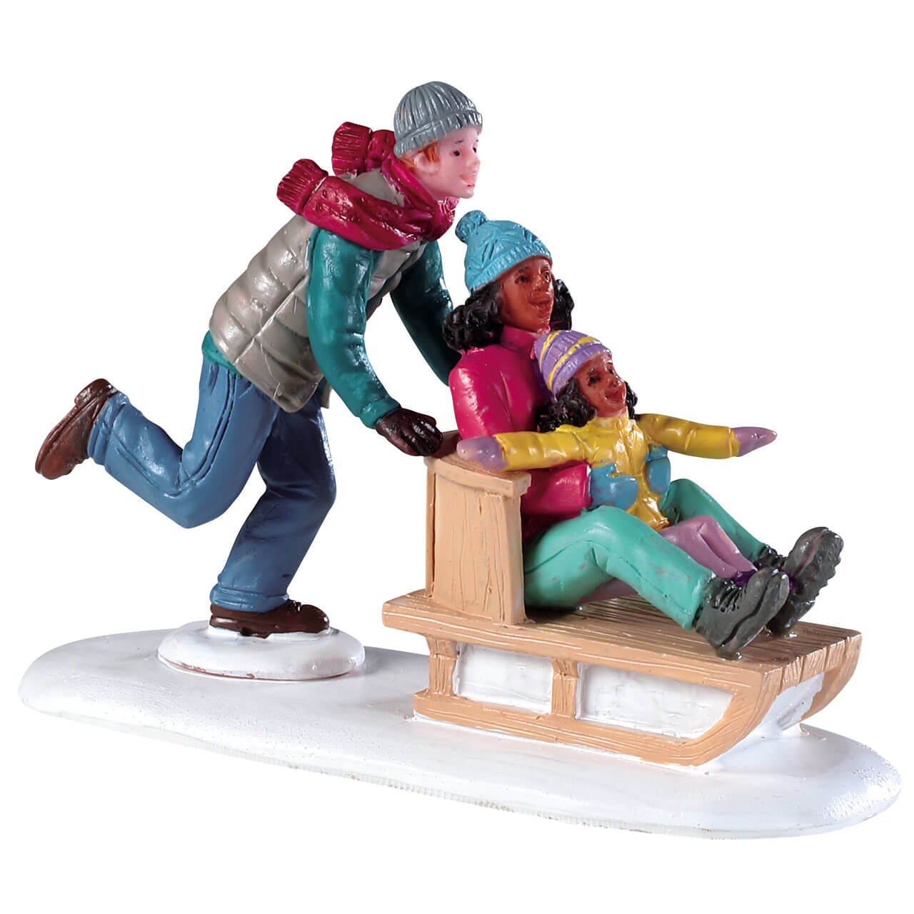 Family Snow Day Lemax figurina decorativa per villaggio natalizio con famiglia in slitta - DeMatteis.it