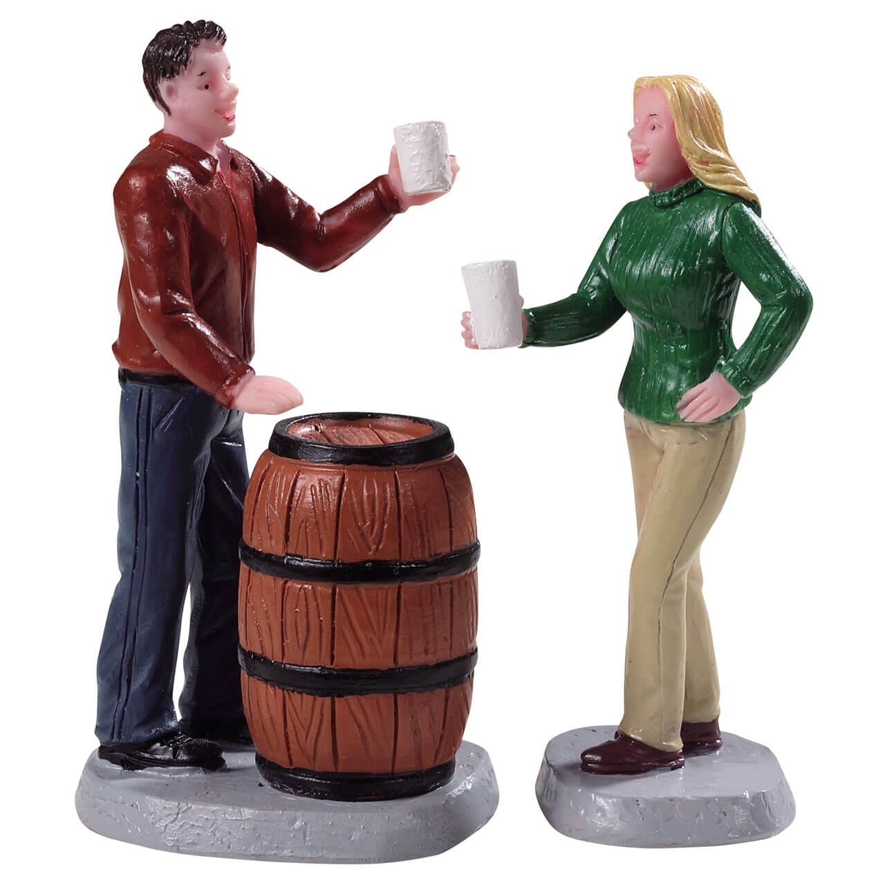 Cheers Set Of2 Lemax figurine decorative per villaggio natalizio con personaggi e botte in miniatura - DeMatteis.it
