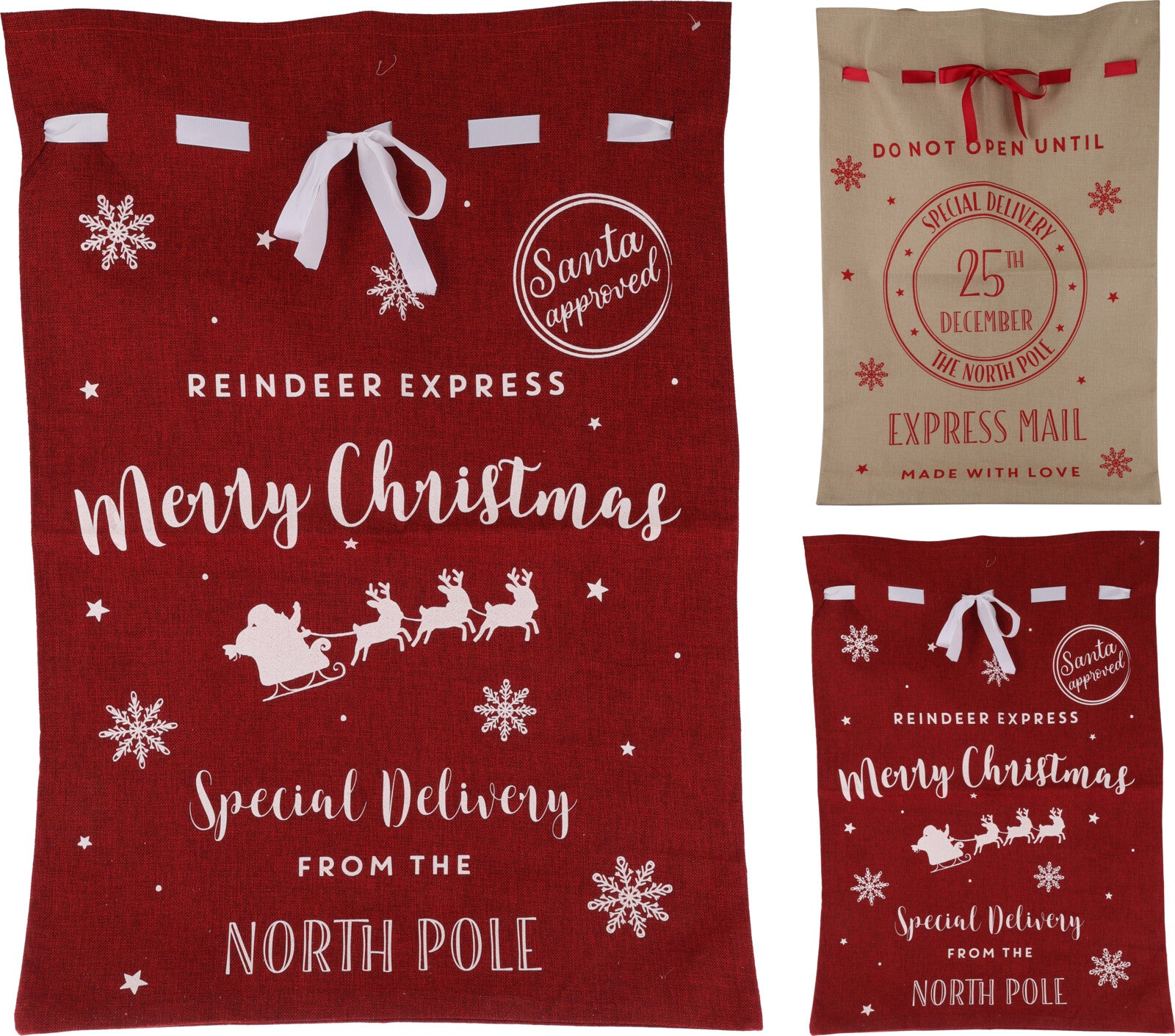 Sacco Regali Juta 100 cm per contenere doni natalizi con stampe decorative natalizie - DeMatteis.it