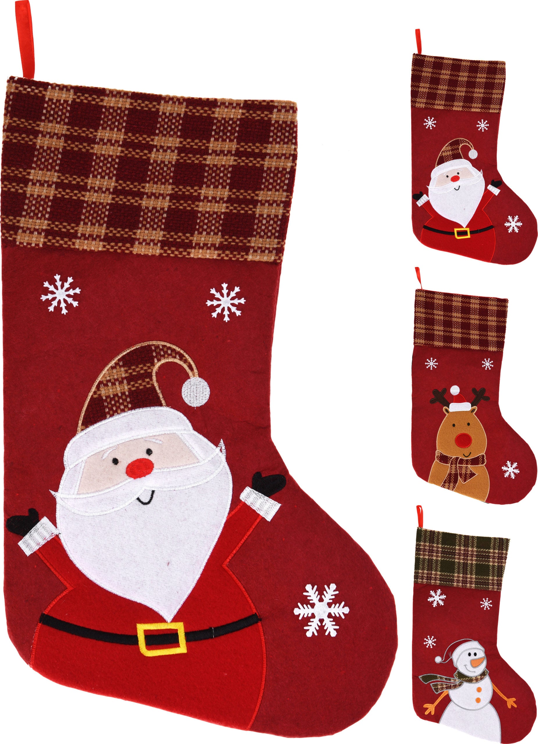 Calza Natale 27 x 44 cm per decorazioni natalizie con personaggi assortiti - DeMatteis.it