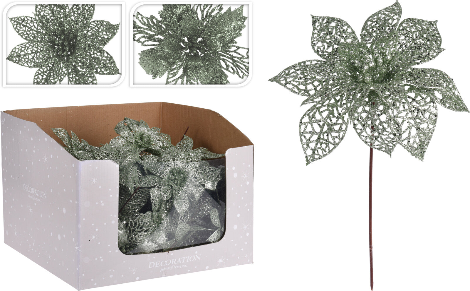 Pick Fiore decorativo da 21 cm per allestimenti e decorazioni natalizie con stelo - DeMatteis.it