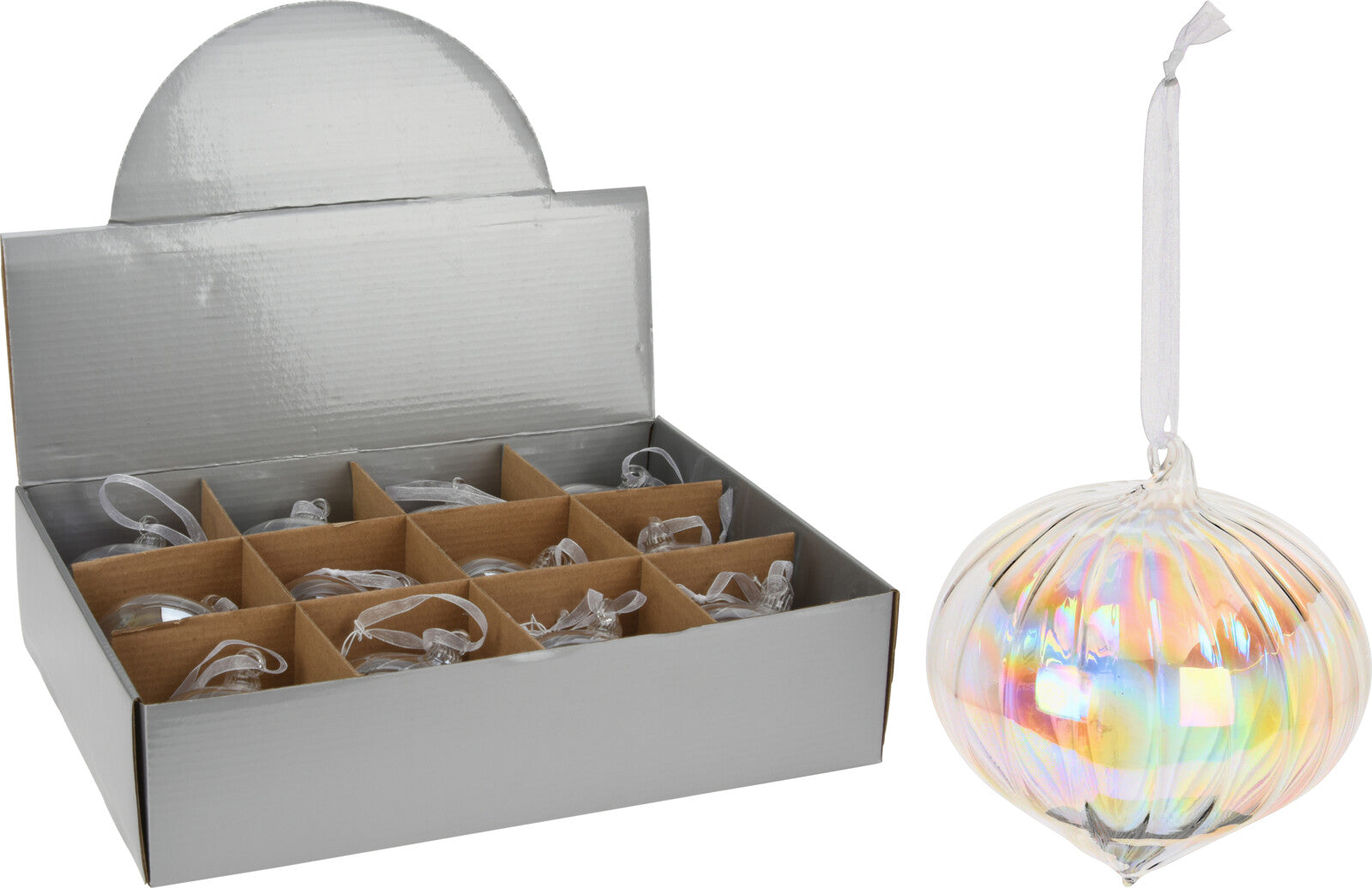 Cipolla Vetro Iridescente decorazione natalizia diametro 8 cm con effetti di luce - DeMatteis.it