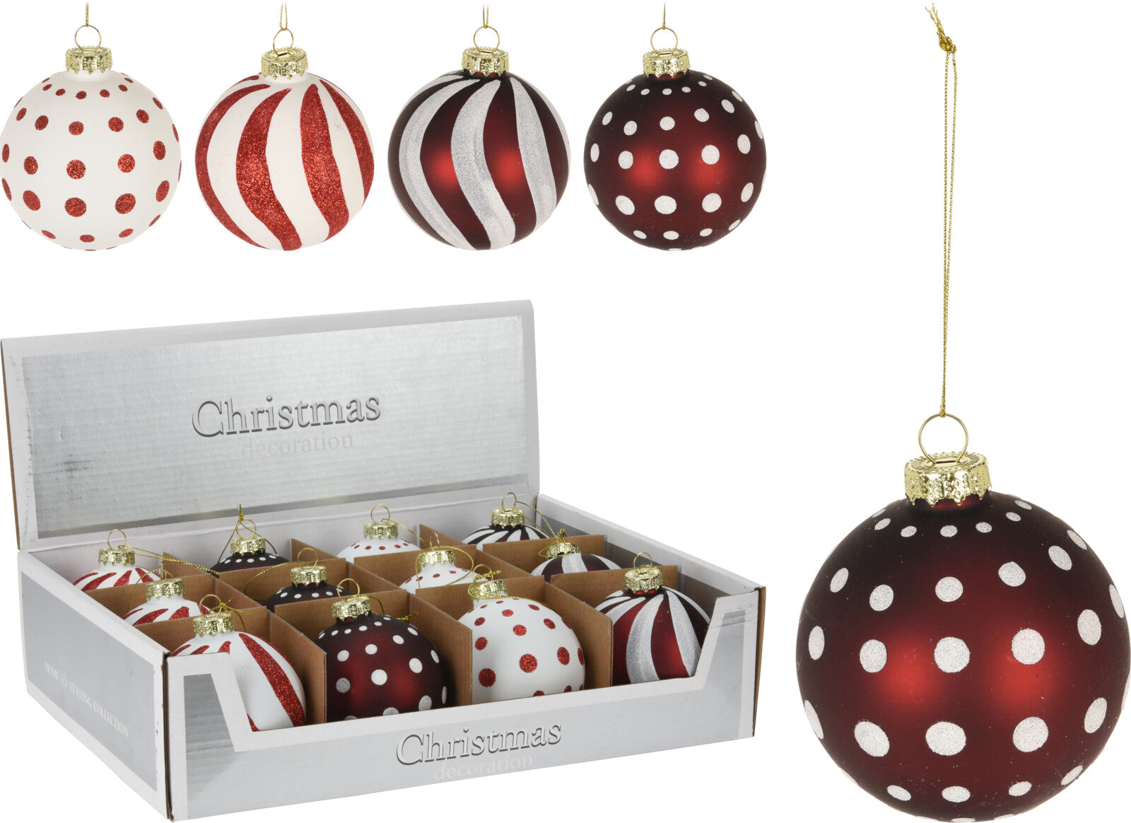 Pallina di Natale in vetro decorata diametro 8 cm per addobbi natalizi - DeMatteis.it