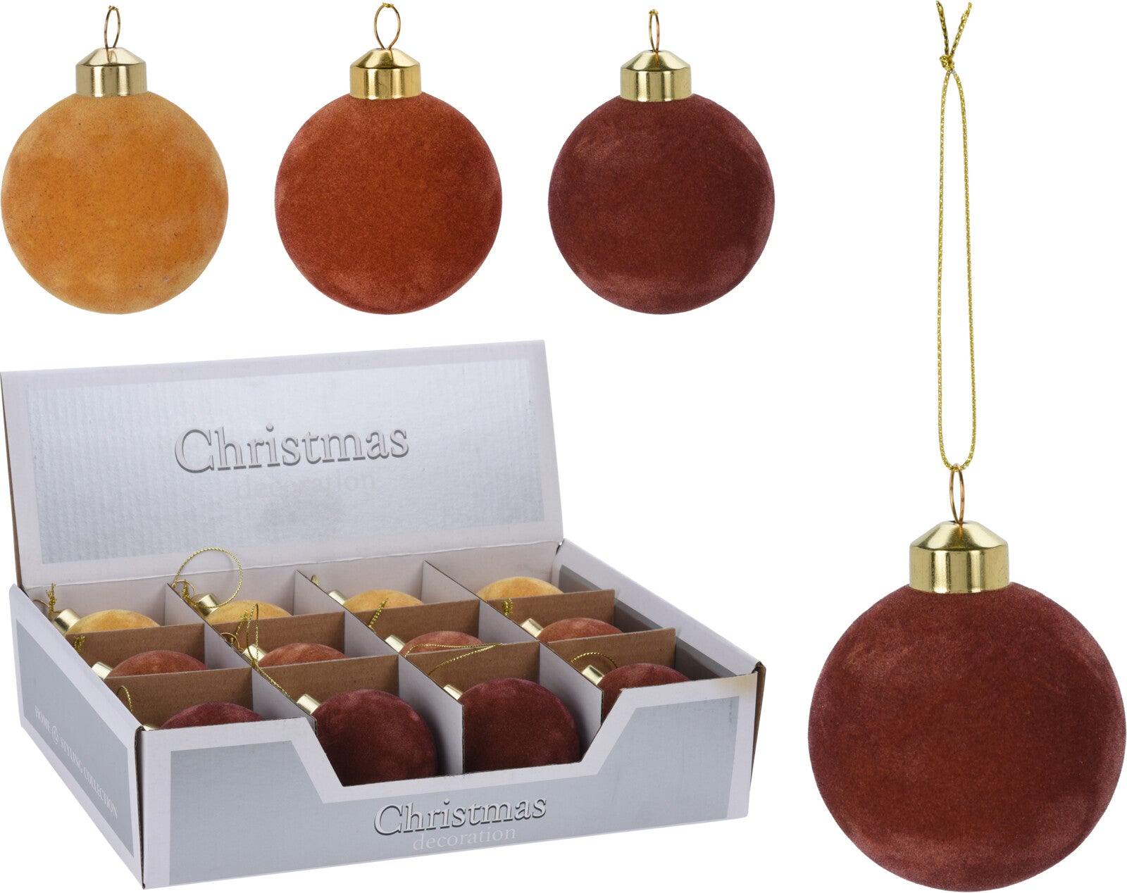 Palla di Natale in velluto diametro 8 cm per decorazioni natalizie con cappuccio dorato - DeMatteis.it