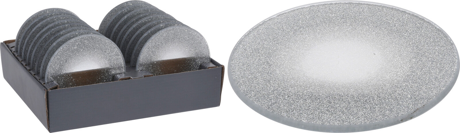 Piatto Vetro 10 Cm Argento Glitter