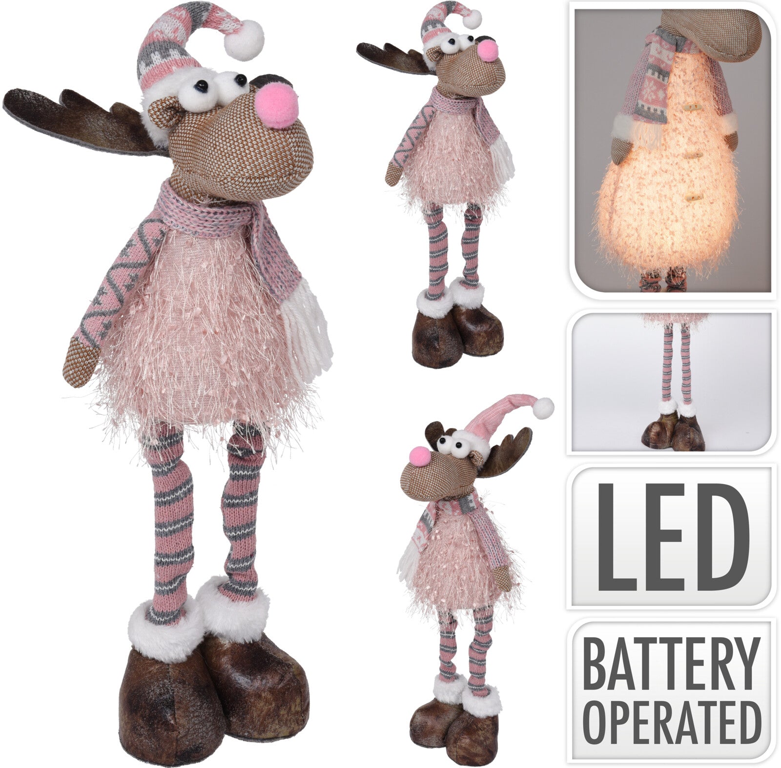 Renna decorativa natalizia con illuminazione LED a batteria 45 cm per decorazioni festive - DeMatteis.it