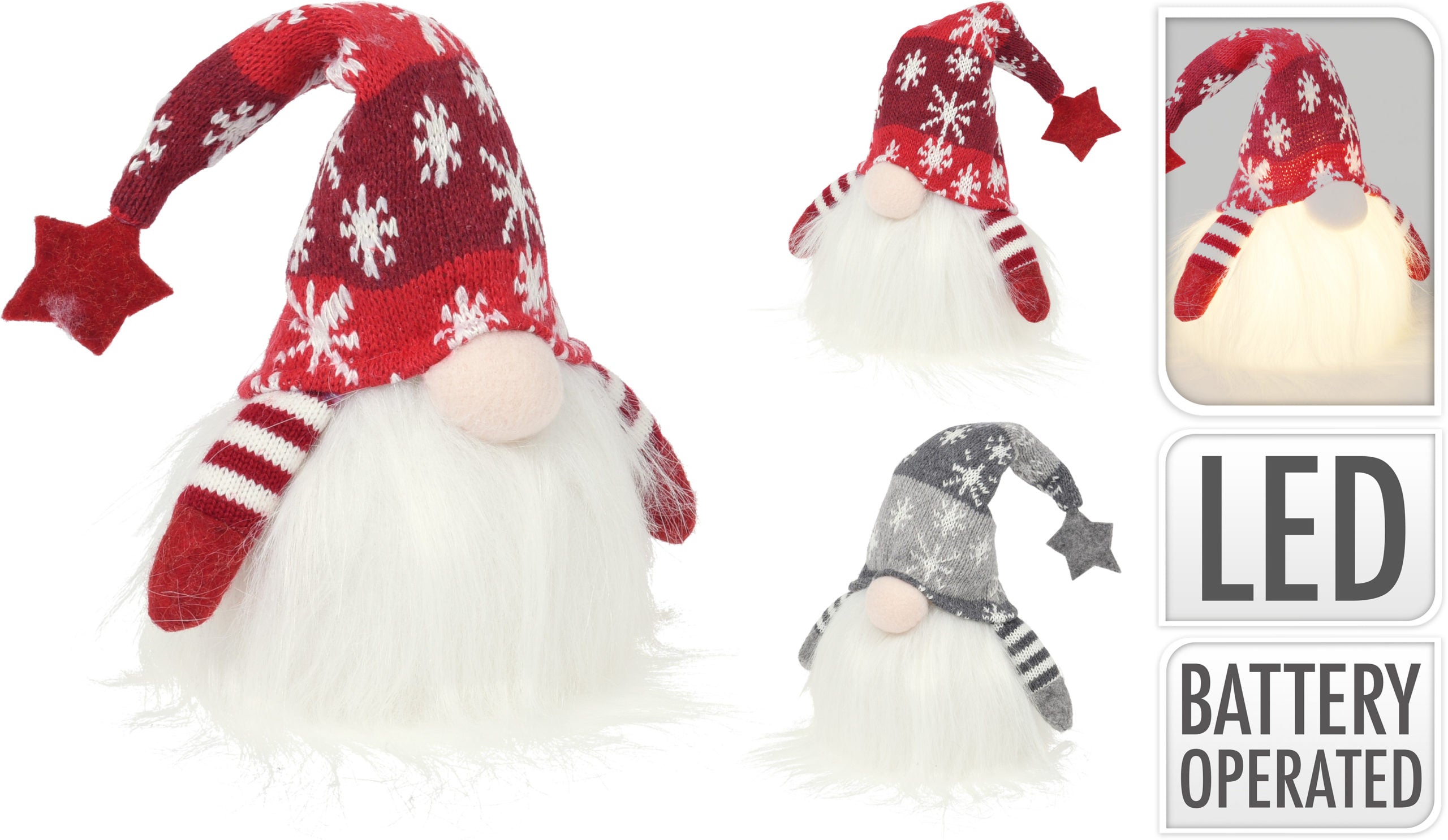 Gnomo natalizio in tessuto con illuminazione LED da 14x28 cm decorazione natalizia - DeMatteis.it