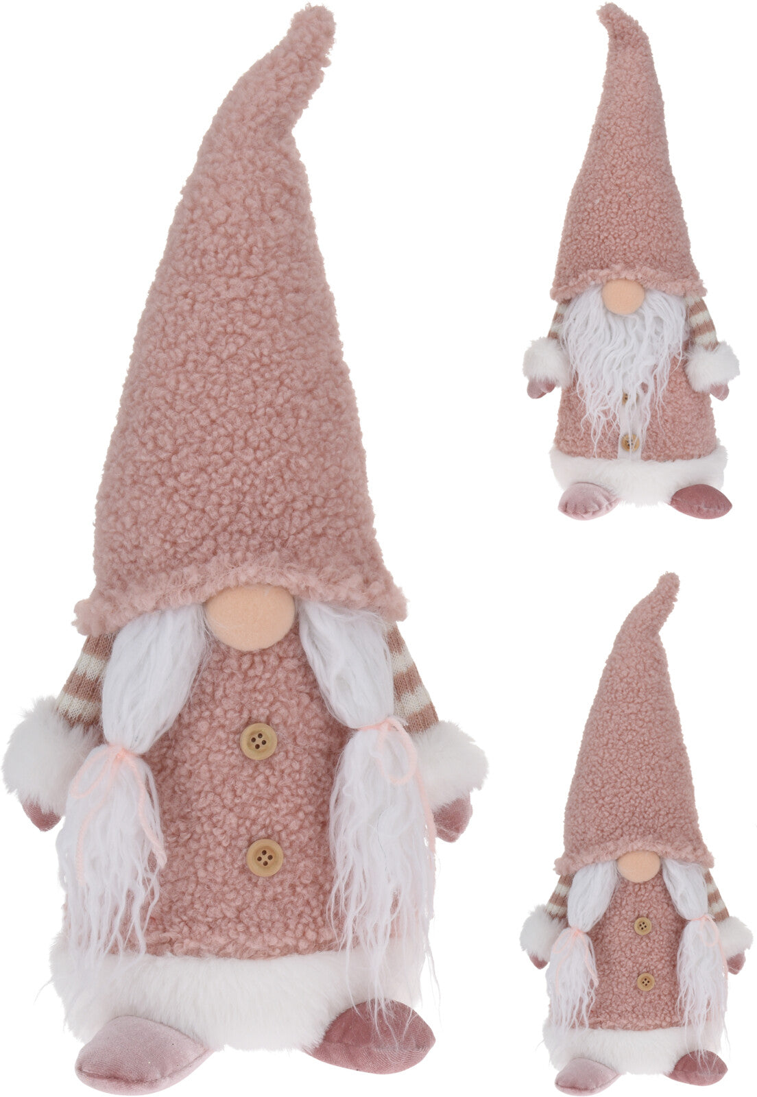 Gnometta tessuto rosa decorativa per casa dimensioni 20 x 59 cm con cappello e barba bianca - DeMatteis.it