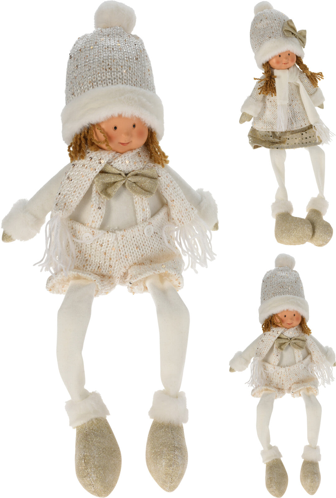 Bimbo tessuto bianco oro decorazione natalizia da 59 cm con abbigliamento invernale - DeMatteis.it