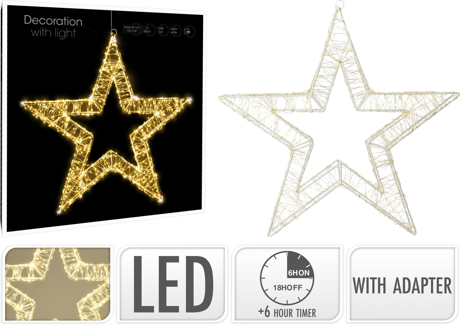 Stella 50Cm 1140 Led Bianco Caldo Con Timer