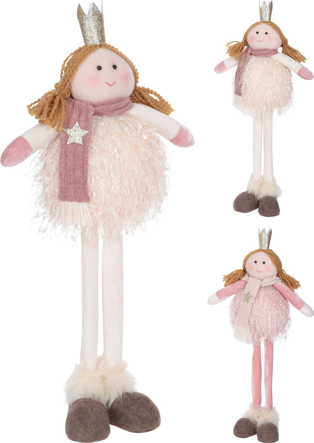 Angelo con corona 53 cm decorazione natalizia in tessuto con gambe estensibili - DeMatteis.it