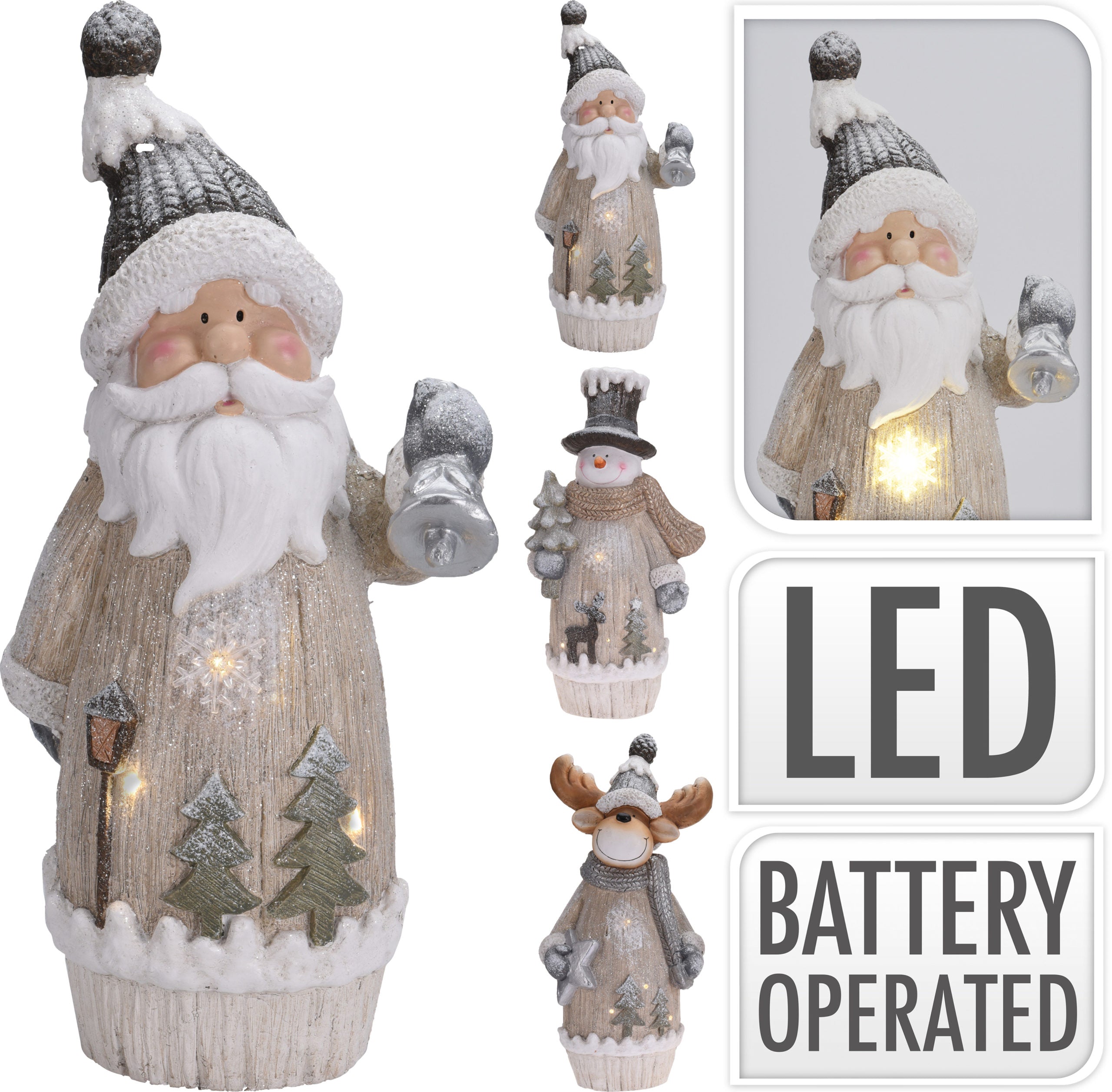 Figura Natale con illuminazione LED a batterie per decorazioni natalizie - DeMatteis.it