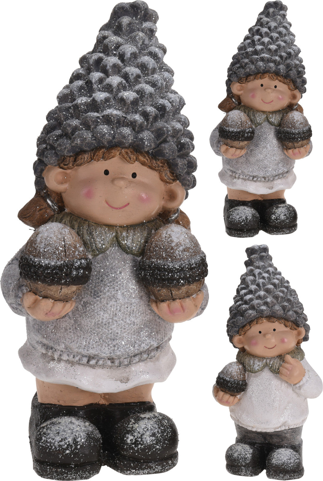 Bimbi con Pigne decorazione natalizia 16 x 34 cm figurina bambino con cappello pigna - DeMatteis.it