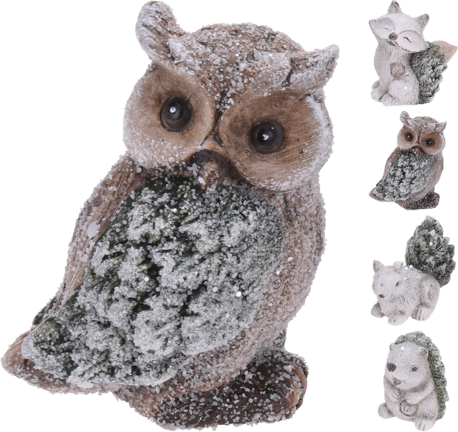 Gufo decorativo in resina con glitter da 9 cm per ornamento e arredamento - DeMatteis.it